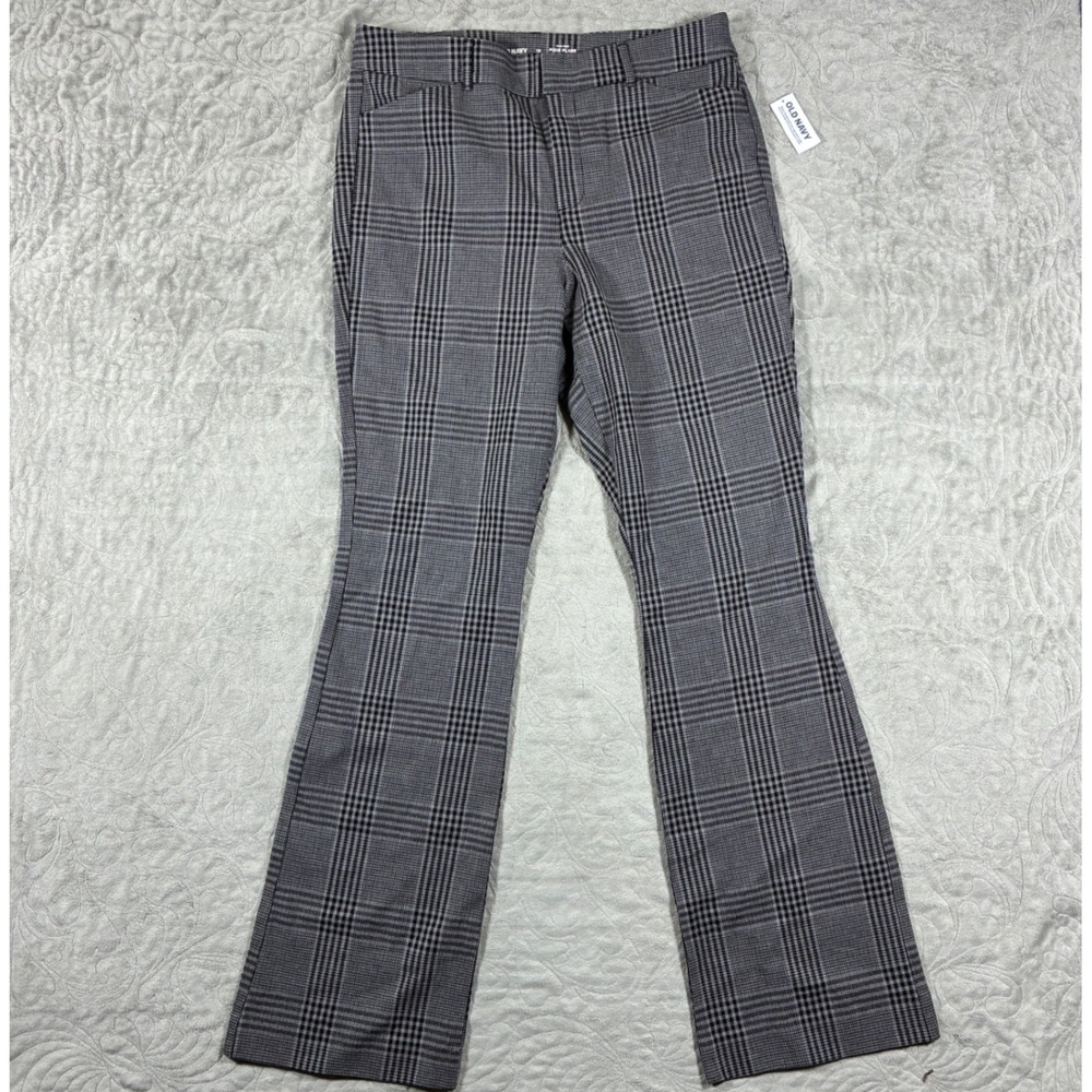 Old Navy Plaid Pixie Flare Pants Size 12 Gray Stretchy Academia Preppy Office